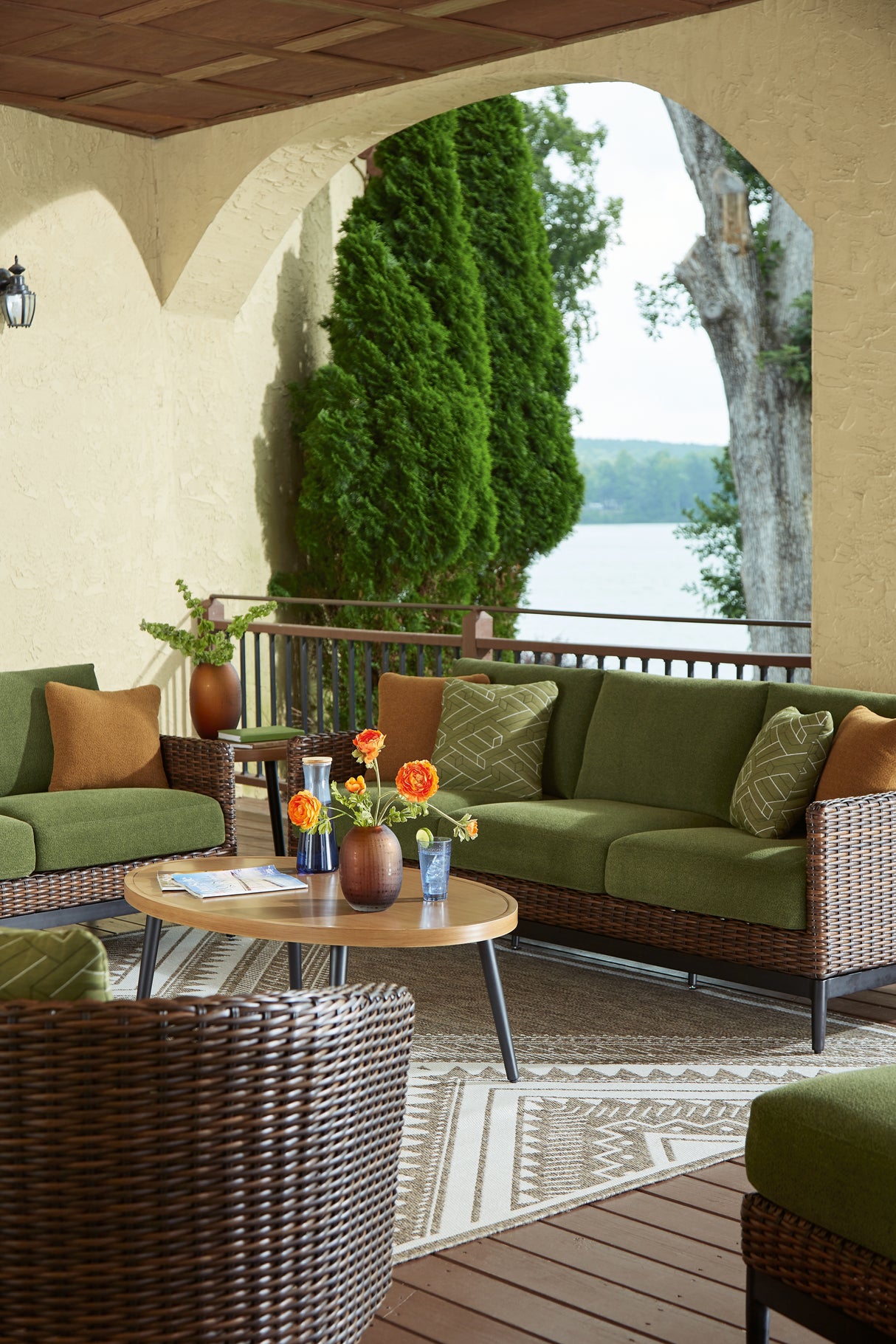 Horizon Hall 3-Piece Outdoor Sofa with 2 Lounge Chairs (Outdoor Sofa with Cushion, Outdoor Swivel Lounge Chair with Cushion, Outdoor Swivel Lounge Chair with Cushion)