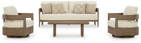 Serene Bay 4-Piece Outdoor Sofa and 2 Chairs with Coffee Table (Outdoor Sofa with Cushion, Outdoor Swivel Glider Chair with Cushion, Outdoor Swivel Glider Chair with Cushion, Outdoor Coffee Table)