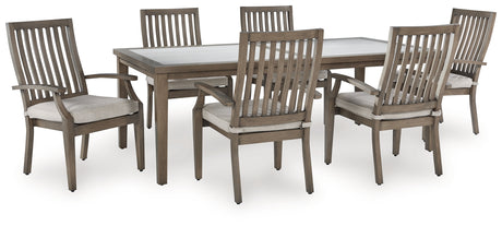 Rainier Ranch 4-Piece Outdoor Dining Table and 6 Chairs (Outdoor Dining Table, Outdoor Arm Chair with Cushion (Set of 2), Outdoor Arm Chair with Cushion (Set of 2), Outdoor Arm Chair with Cushion (Set of 2))