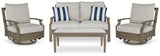 Rainier Ranch 4-Piece Outdoor Loveseat and 2 Chairs with Coffee Table (Outdoor Loveseat with Cushion, Outdoor Swivel Glider Chair with Cushion, Outdoor Swivel Glider Chair with Cushion, Outdoor Coffee Table)
