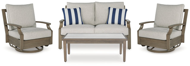 Rainier Ranch 4-Piece Outdoor Loveseat and 2 Chairs with Coffee Table (Outdoor Loveseat with Cushion, Outdoor Swivel Glider Chair with Cushion, Outdoor Swivel Glider Chair with Cushion, Outdoor Coffee Table)