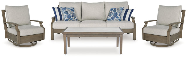 Rainier Ranch 4-Piece Outdoor Sofa and 2 Chairs with Coffee Table (Outdoor Sofa with Cushion, Outdoor Swivel Glider Chair with Cushion, Outdoor Swivel Glider Chair with Cushion, Outdoor Coffee Table)