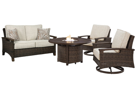 Paradise Trail 3-Piece Outdoor Loveseat and 2 Lounge Chairs with Fire Pit Table