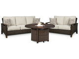 Paradise Trail 3-Piece Outdoor Sofa and Loveseat with Fire Pit Table (Sofa with Cushion, Loveseat with Cushion, Fire Pit Table)