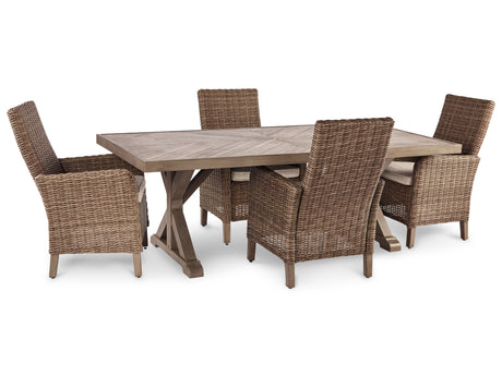 Beachcroft 3-Piece Outdoor Dining Table and 4 Chairs (Outdoor Arm Chair with Cushion (Set of 2), Outdoor Arm Chair with Cushion (Set of 2), Outdoor Dining Table)