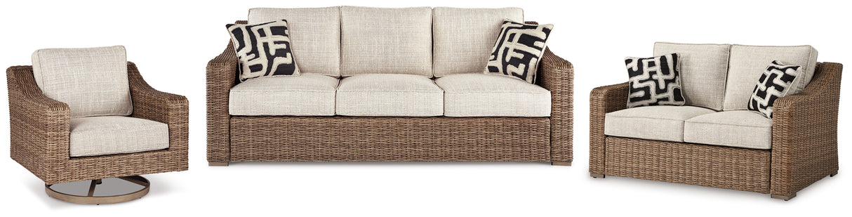 Beachcroft 3-Piece Outdoor Sofa, Loveseat and Chair (Outdoor Sofa with Cushion, Outdoor Loveseat with Cushion, Outdoor Swivel Lounge with Cushion)