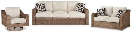 Beachcroft 3-Piece Outdoor Sofa, Loveseat and Chair (Outdoor Sofa with Cushion, Outdoor Loveseat with Cushion, Outdoor Swivel Lounge with Cushion)