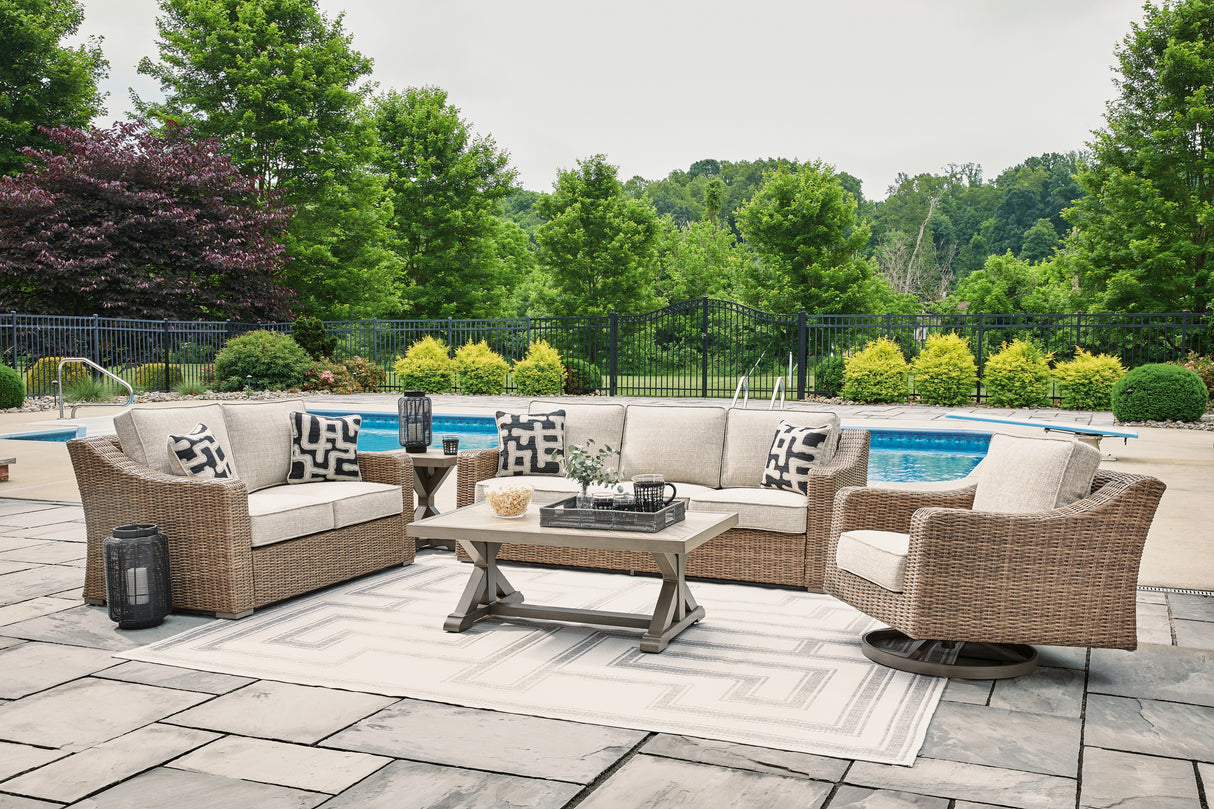 Beachcroft 3-Piece Outdoor Sofa, Loveseat and Chair (Outdoor Sofa with Cushion, Outdoor Loveseat with Cushion, Outdoor Swivel Lounge with Cushion)