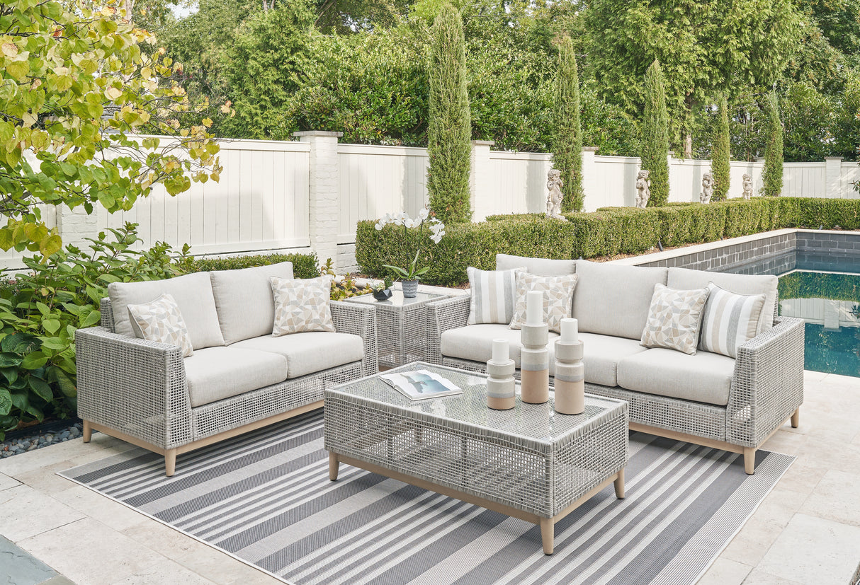 Seton Creek 3-Piece Outdoor Sofa and Loveseat with Coffee Table (Outdoor Sofa with Cushion, Outdoor Loveseat with Cushion, Outdoor Coffee Table)