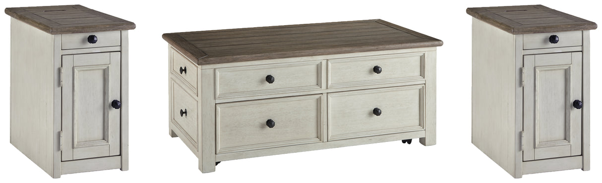 Bolanburg 3-Piece Coffee Table with 2 End Tables (Coffee Table with Lift Top, Chairside End Table with USB Ports & Outlets, Chairside End Table with USB Ports & Outlets)