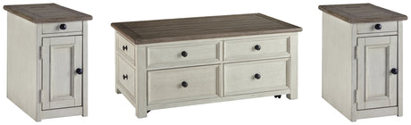 Bolanburg 3-Piece Coffee Table with 2 End Tables (Coffee Table with Lift Top, Chairside End Table with USB Ports & Outlets, Chairside End Table with USB Ports & Outlets)