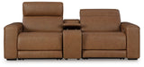 Magic Man 2-Piece Power Reclining Sectional Loveseat with Console (Color: Caramel)