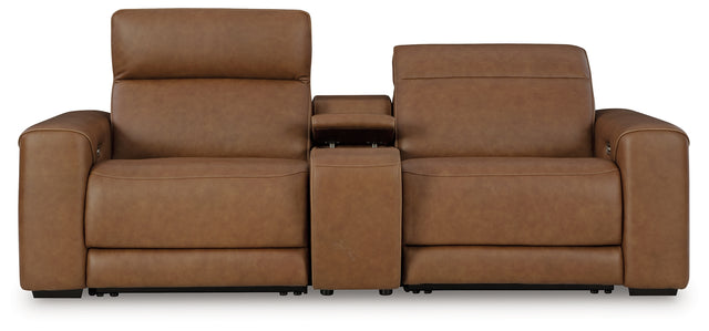 Magic Man 2-Piece Power Reclining Sectional Loveseat with Console (Color: Caramel)