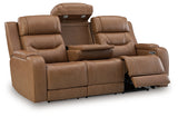 Knightington Power Reclining Sofa with Audio Seating (Color: Caramel)