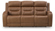 Knightington Power Reclining Sofa with Audio Seating (Color: Caramel)