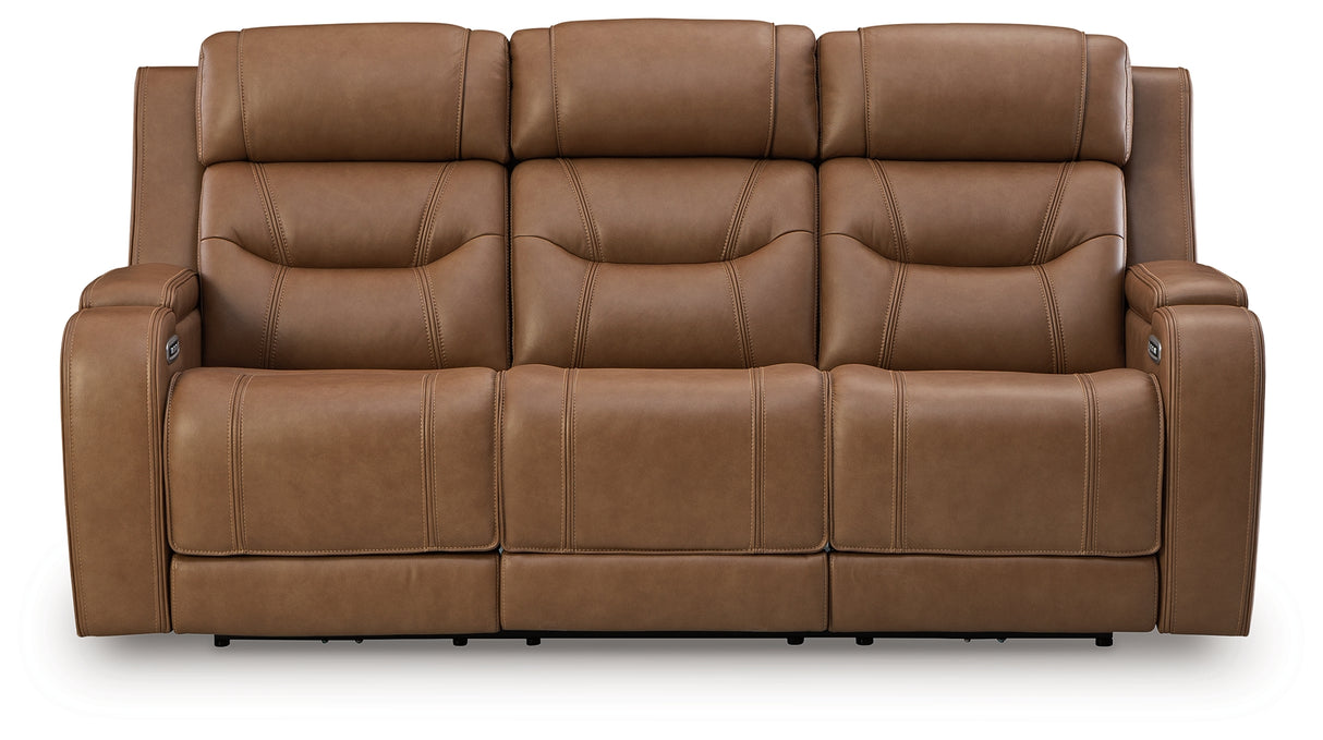 Knightington Power Reclining Sofa with Audio Seating (Color: Caramel)
