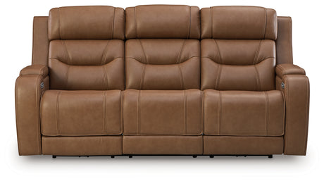 Knightington Power Reclining Sofa with Audio Seating (Color: Caramel)