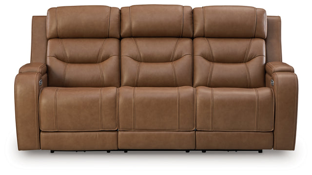 Knightington Power Reclining Sofa with Audio Seating (Color: Caramel)