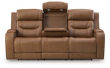 Knightington Power Reclining Sofa with Audio Seating (Color: Caramel)