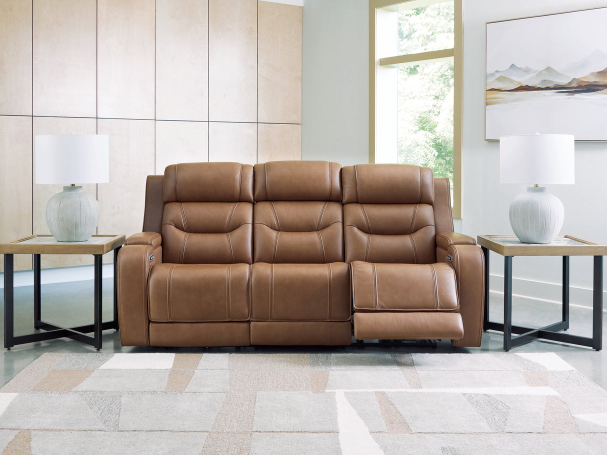 Knightington Power Reclining Sofa with Audio Seating (Color: Caramel)