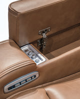 Knightington Power Reclining Sofa with Audio Seating (Color: Caramel)