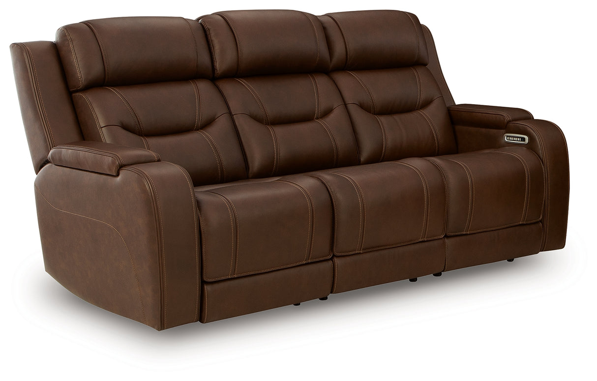 Knightington Power Reclining Sofa with Audio Seating (Color: Brown)