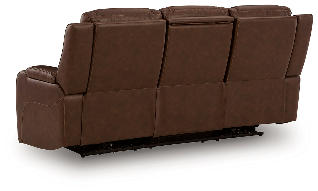 Knightington Power Reclining Sofa with Audio Seating (Color: Brown)