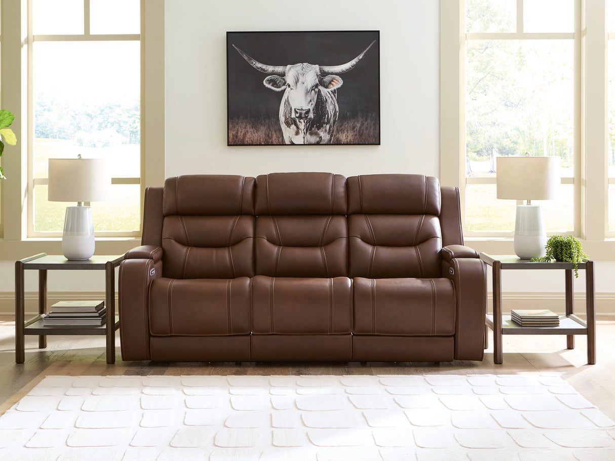 Knightington Power Reclining Sofa with Audio Seating (Color: Brown)