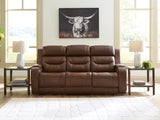 Knightington Power Reclining Sofa with Audio Seating (Color: Brown)