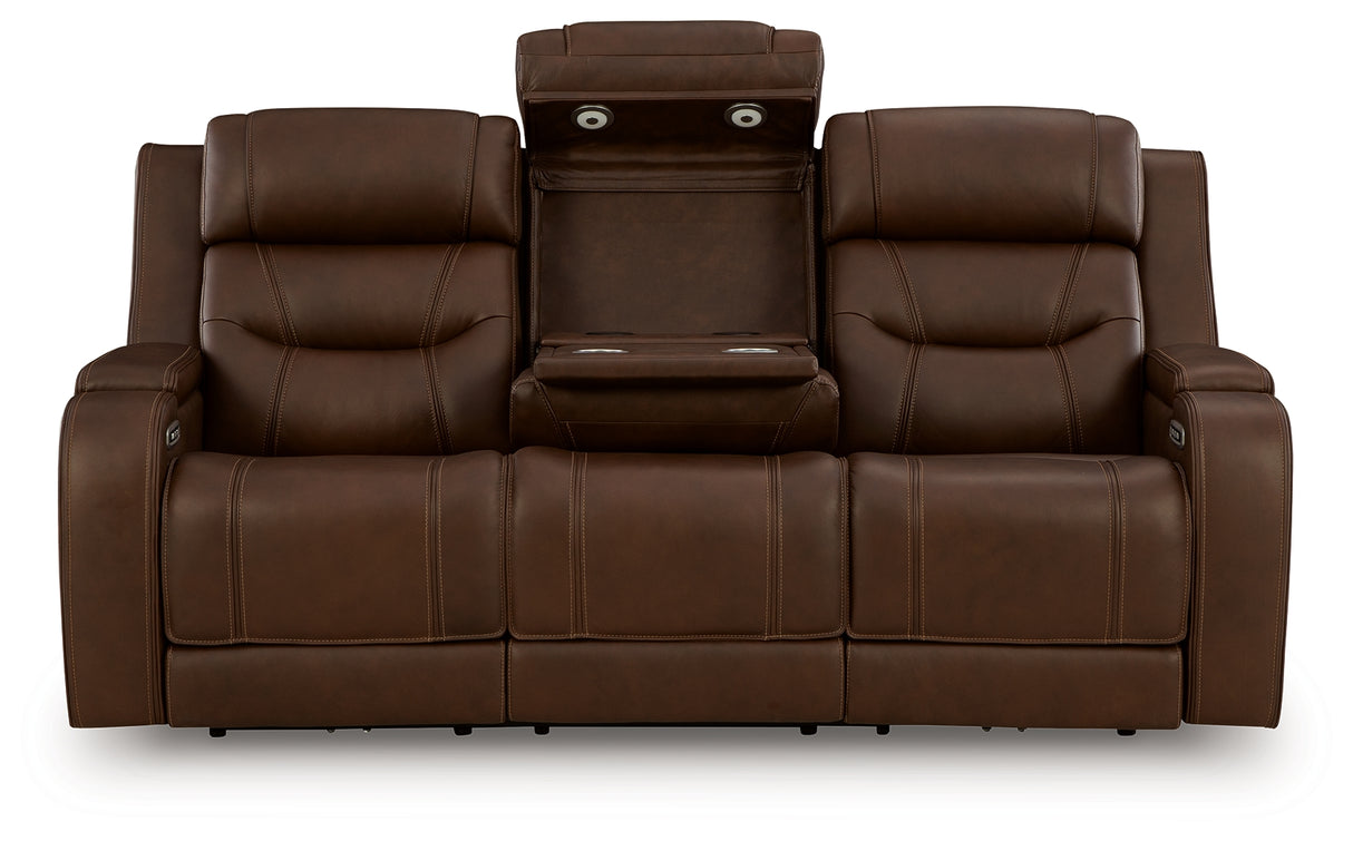 Knightington Power Reclining Sofa with Audio Seating (Color: Brown)