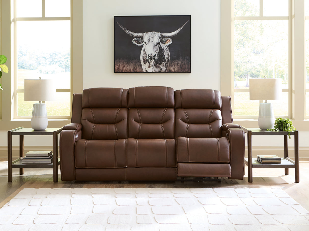 Knightington Power Reclining Sofa with Audio Seating (Color: Brown)