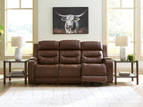 Knightington Power Reclining Sofa with Audio Seating (Color: Brown)