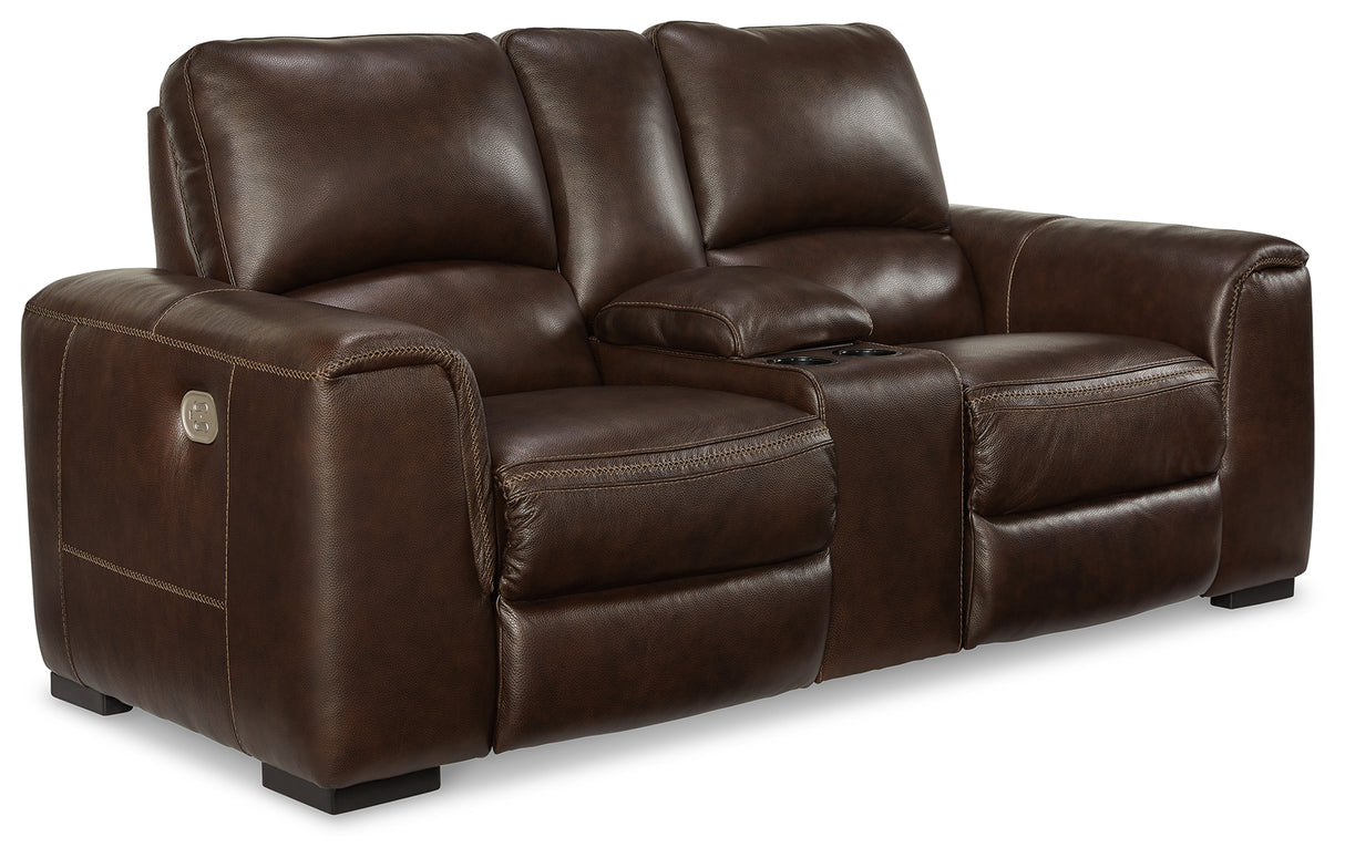 Alessandro Power Reclining Loveseat with Console (Color: Walnut)