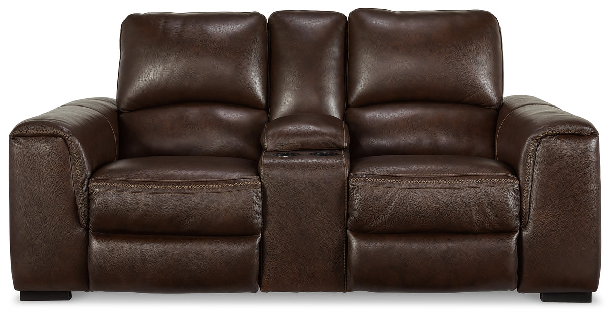 Alessandro Power Reclining Loveseat with Console (Color: Walnut)