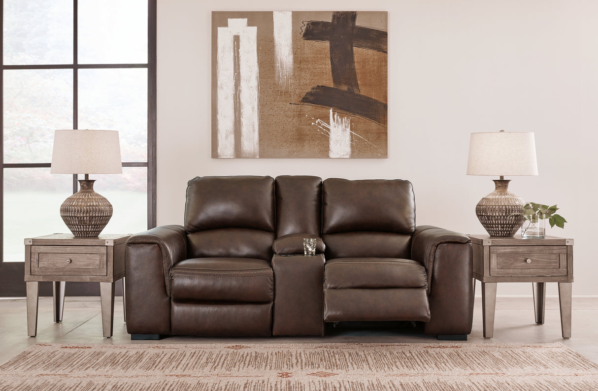 Alessandro Power Reclining Loveseat with Console (Color: Walnut)