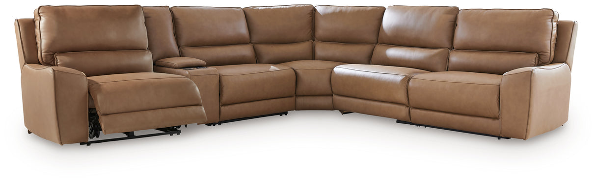 DeepWakes Reclining Sectional with Storage Console (Configuration: 6-Piece (Power Armless Recliner, Armless Chair, Console with Storage, Left-Arm Facing Power Recliner, Right-Arm Facing Power Recliner, Wedge))