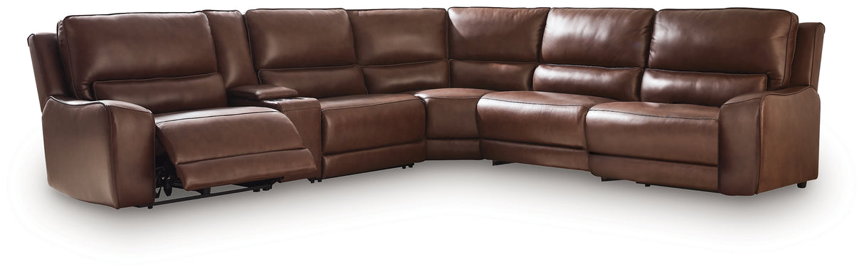 DeepWakes Reclining Sectional with Storage Console (Configuration: 6-Piece (Power Armless Recliner, Armless Chair, Console with Storage, Left-Arm Facing Power Recliner, Right-Arm Facing Power Recliner, Wedge))