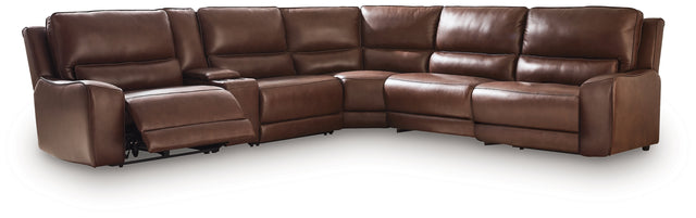 DeepWakes Reclining Sectional with Storage Console (Configuration: 6-Piece (Power Armless Recliner, Armless Chair, Console with Storage, Left-Arm Facing Power Recliner, Right-Arm Facing Power Recliner, Wedge))