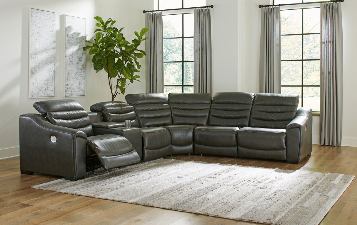 Center Line 5-Piece Power Reclining Sectional (Configuration: 6-Piece (Center Line Power Armless Recliner, Center Line Armless Chair, Center Line Console with Storage, Center Line Left-Arm Facing Power Recliner, Center Line Right-Arm Facing Power Recliner, Center Line Wedge))