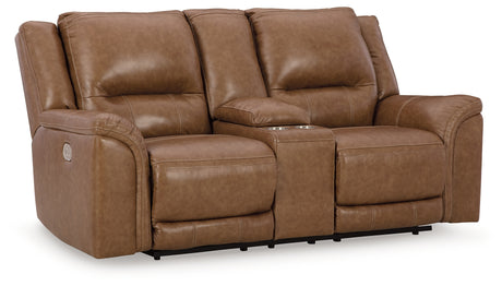 Trasimeno Power Reclining Loveseat with Console (Color: Caramel)
