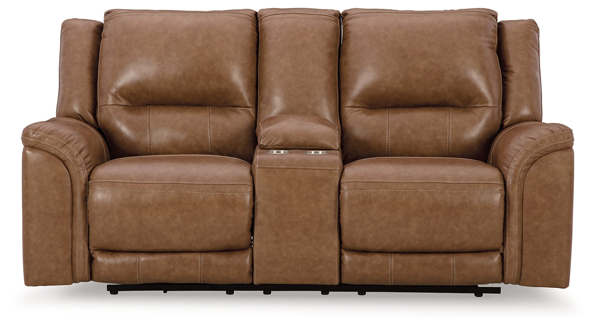 Trasimeno Power Reclining Loveseat with Console (Color: Caramel)
