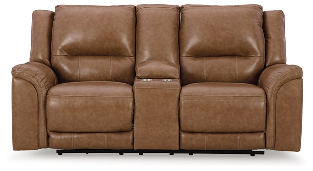 Trasimeno Power Reclining Loveseat with Console (Color: Caramel)
