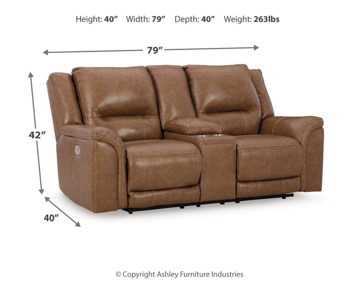 Trasimeno Power Reclining Loveseat with Console (Color: Caramel)