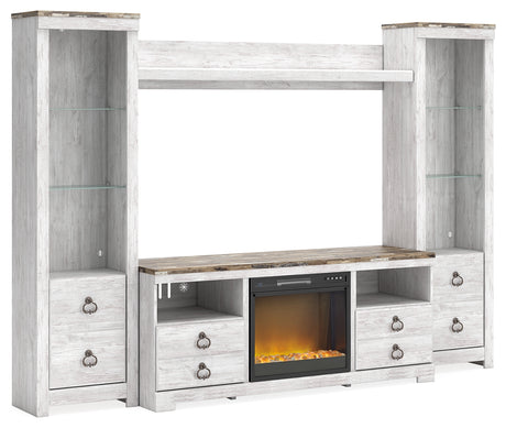 Willowton 4-Piece Entertainment Center with Electric Fireplace (Configuration: 4-Piece (Entertainment Accessories Electric Fireplace Insert, Willowton Pier, Willowton Pier, Willowton Bridge, Willowton 64" TV Stand))
