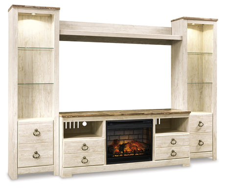 Willowton 4-Piece Entertainment Center with Electric Fireplace (Configuration: 4-Piece (Entertainment Accessories Electric Infrared Fireplace Insert, Willowton Pier, Willowton Pier, Willowton Bridge, Willowton 64" TV Stand))