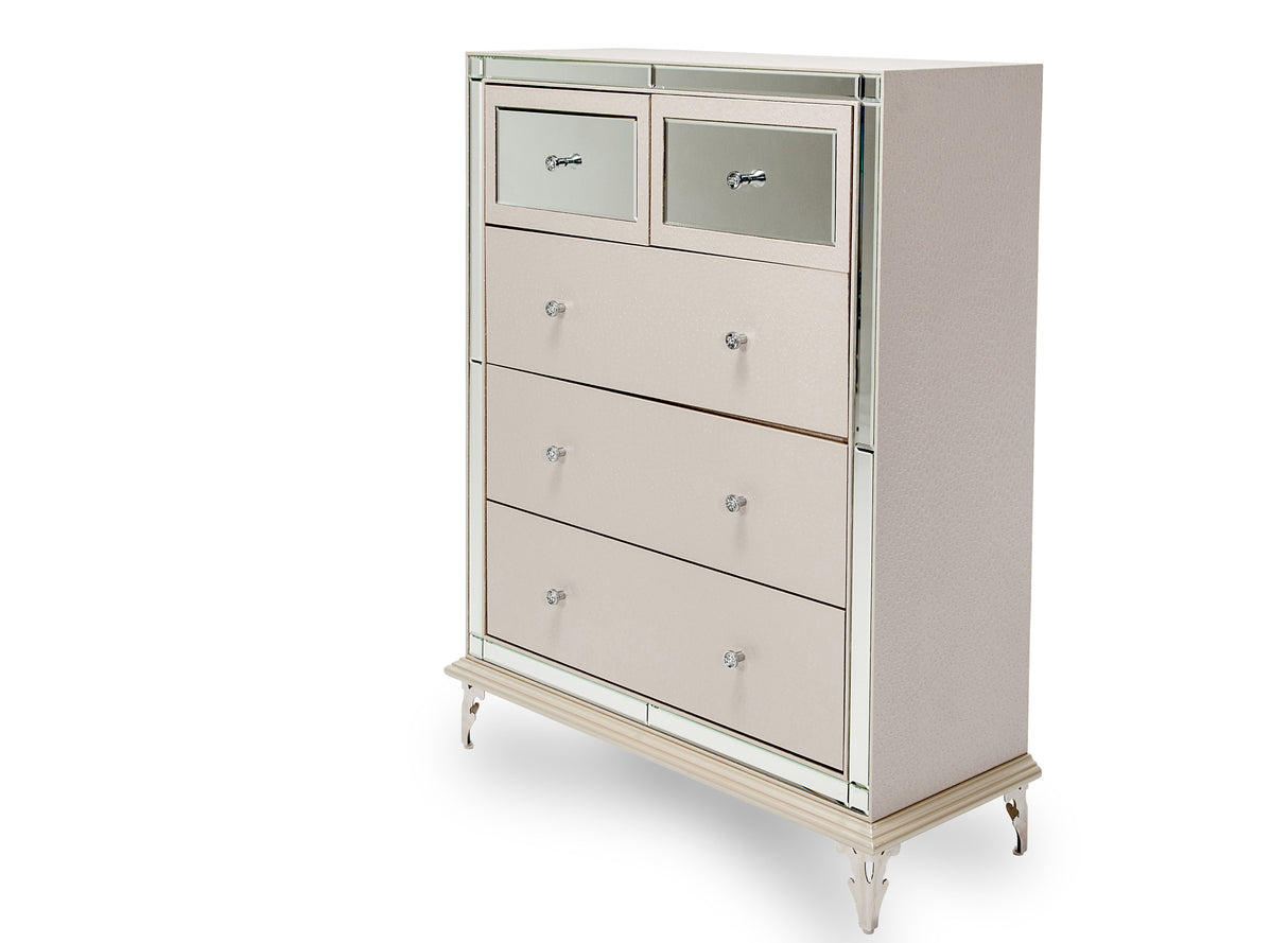 Hollywood Loft - Upholstered 5-Drawer Chest - Frost