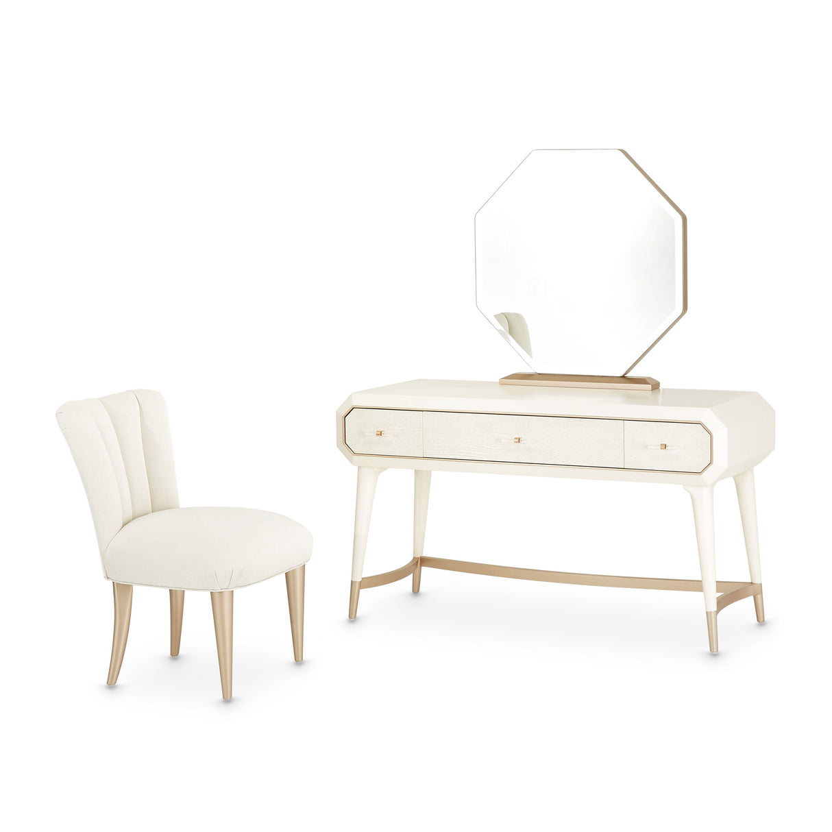 La Rachelle - Vanity Set with Mirror & Chair - Champagne